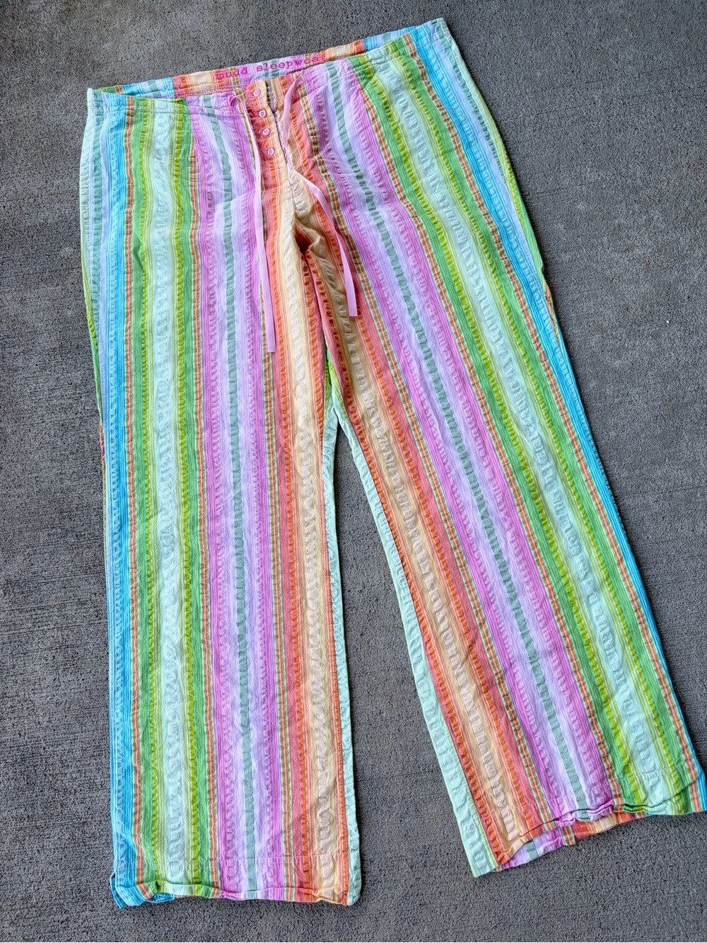 Vintage 90s Mudd sleepwear rainbow pastel fairy striped Y2K wide leg pants